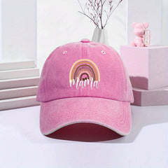 Rainbow Leopard MAMA Baseball Cap Washed Distressed Dad Hat Adjustable Sun Hat