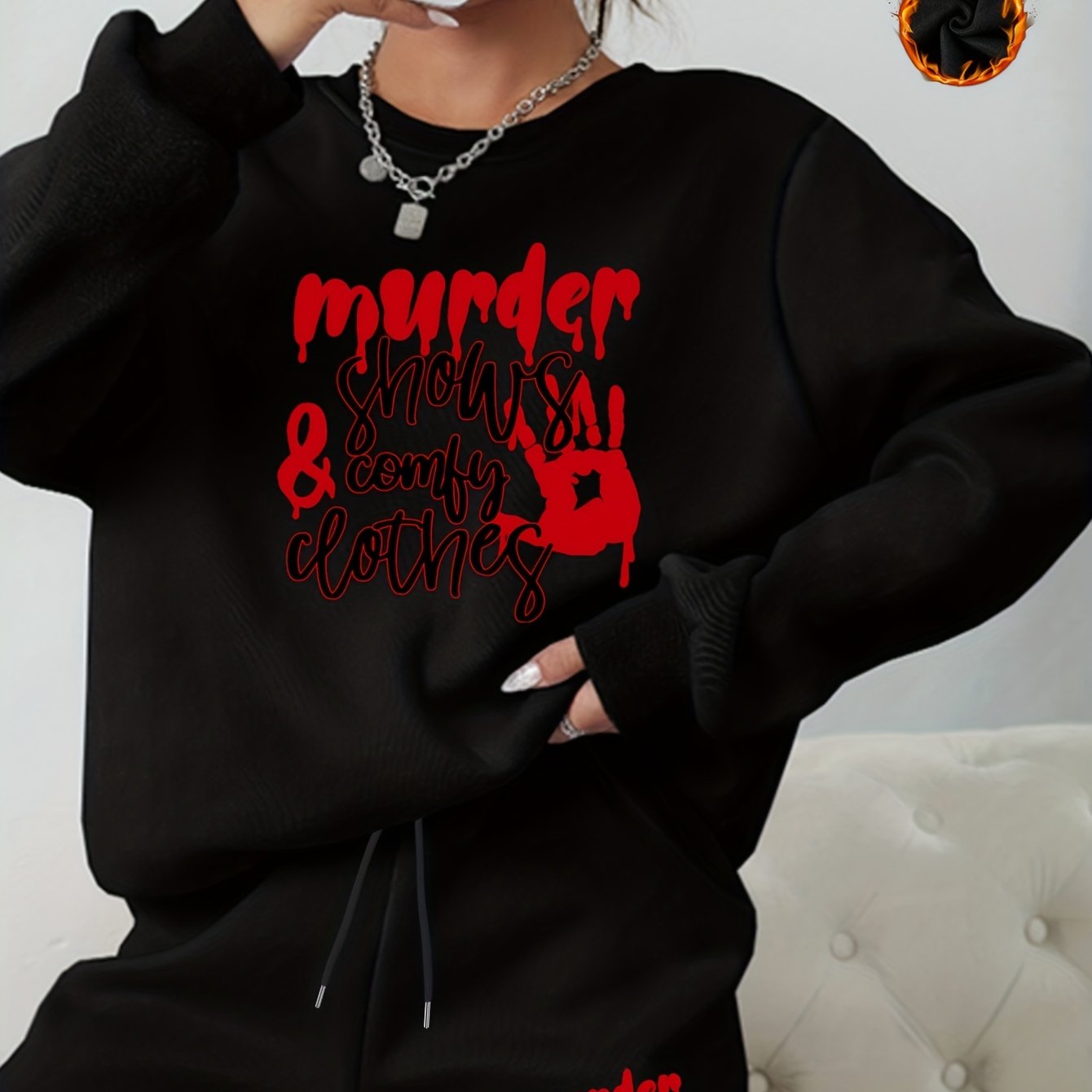 Women's Plus Size Hand & Letter Print Sweatshirt & Shorts Set