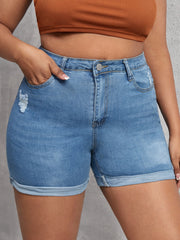Light Wash High Waist Denim Shorts Women's Casual Jean Shorts