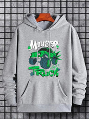 Men's Monster Truck Print Hoodie Casual Drawstring Hooded Sweatshirt