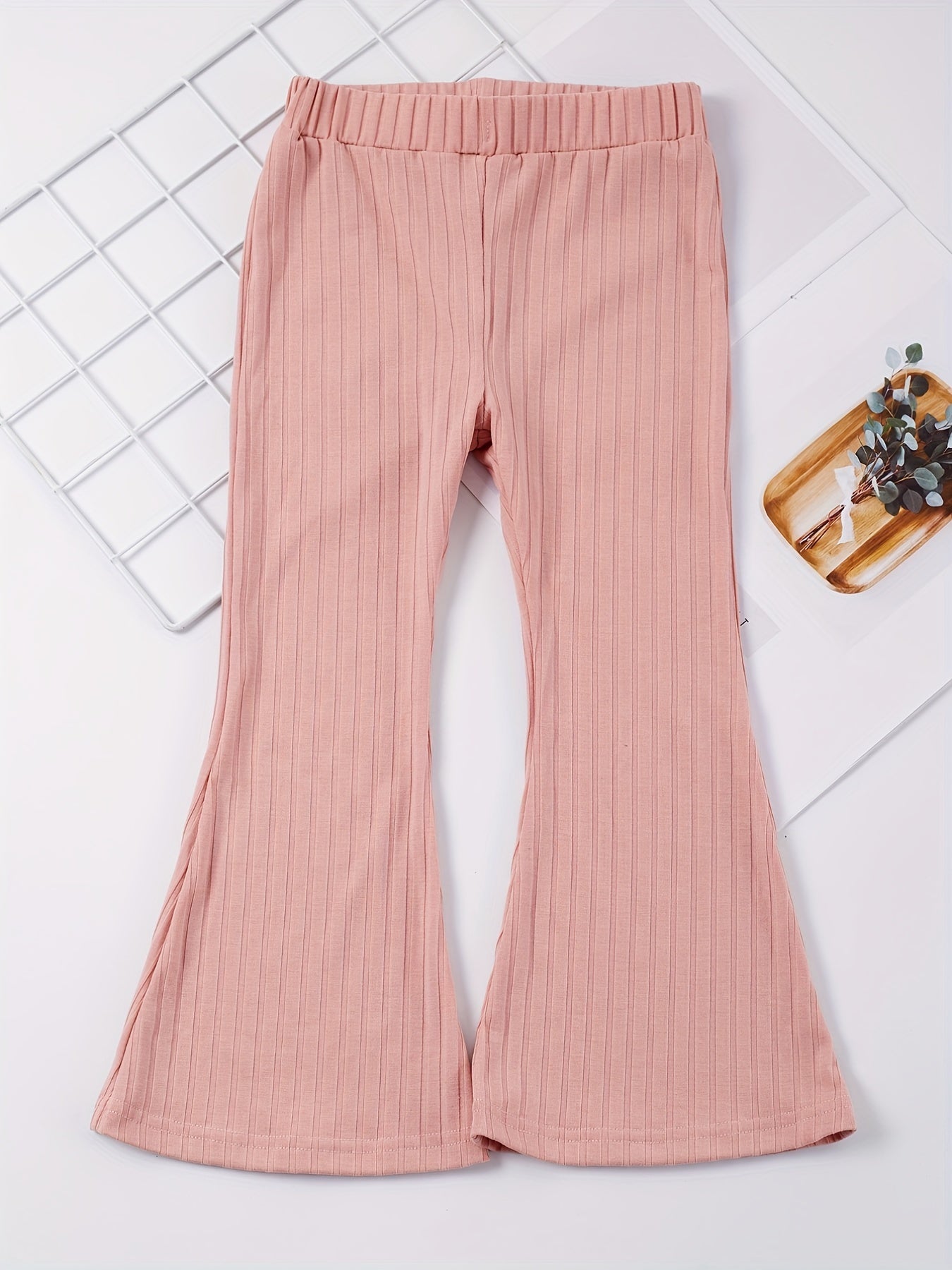2pcs Toddler Girls Ribbed Knit Flared Pants Elastic Waist Kids Summer Clothes