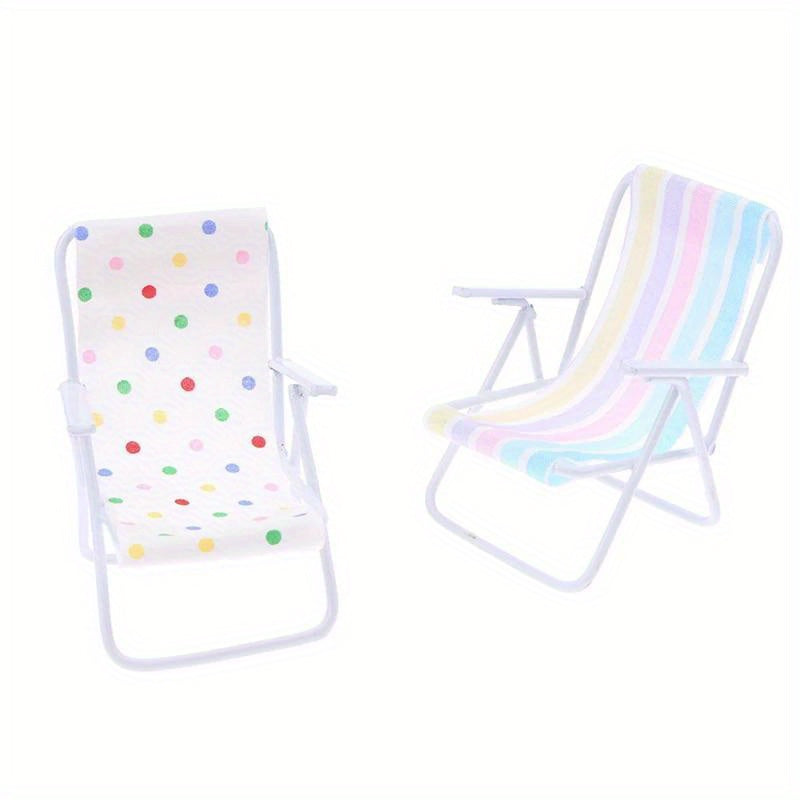1:12 Scale Dollhouse Wooden Beach Chair, Colorful Stripes & Polka Dots