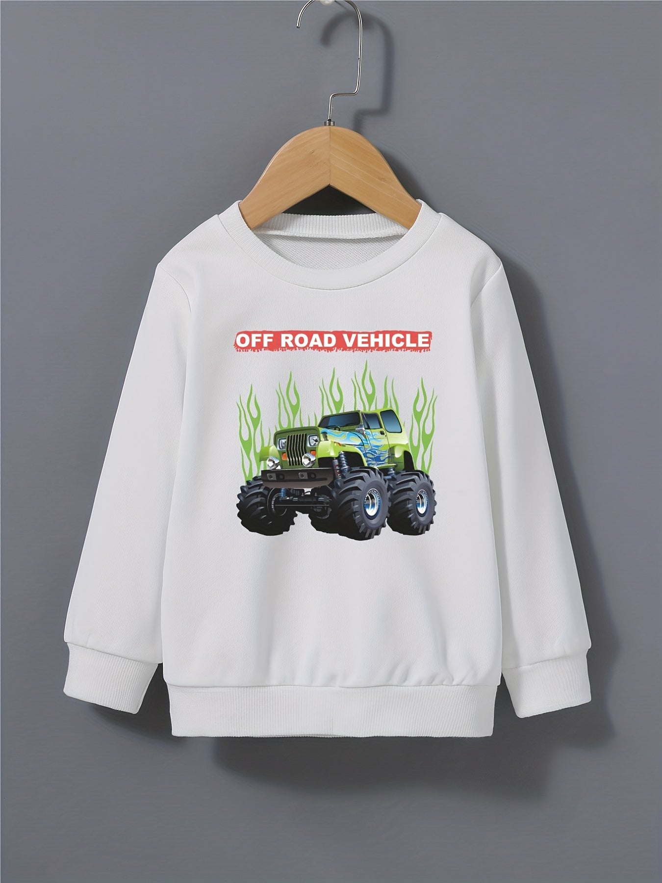 Flame Off road Vehicle Print Boys Casual Pullover Sweatshirt