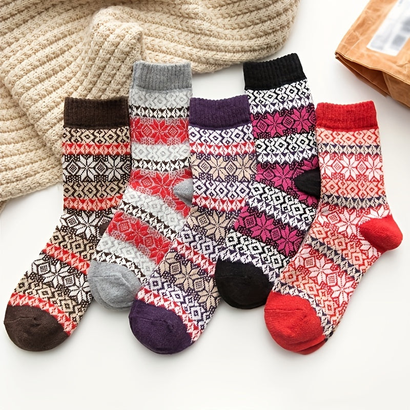 5 Pairs Geometric Pattern Colorblock Socks Women's Stockings & Hosiery