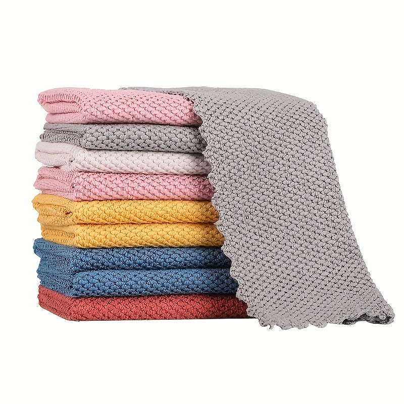 4pcs Microfiber Towels Quick Drying Scouring Pad Fish Scale Dish Cloths