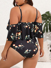 Ruffle Trim Fruit Print One Piece Swimsuit