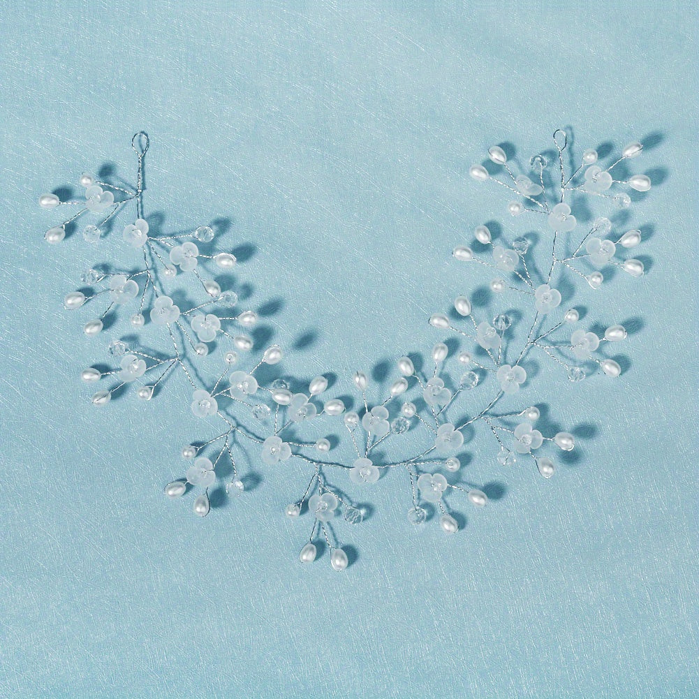 Clear Flower & Pearl Decor Hair Band Headband Bridal Wedding Accessory