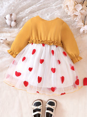 Sweet Heart Dress For Toddler Baby Girls Long Sleeve Mesh Tulle Stitching