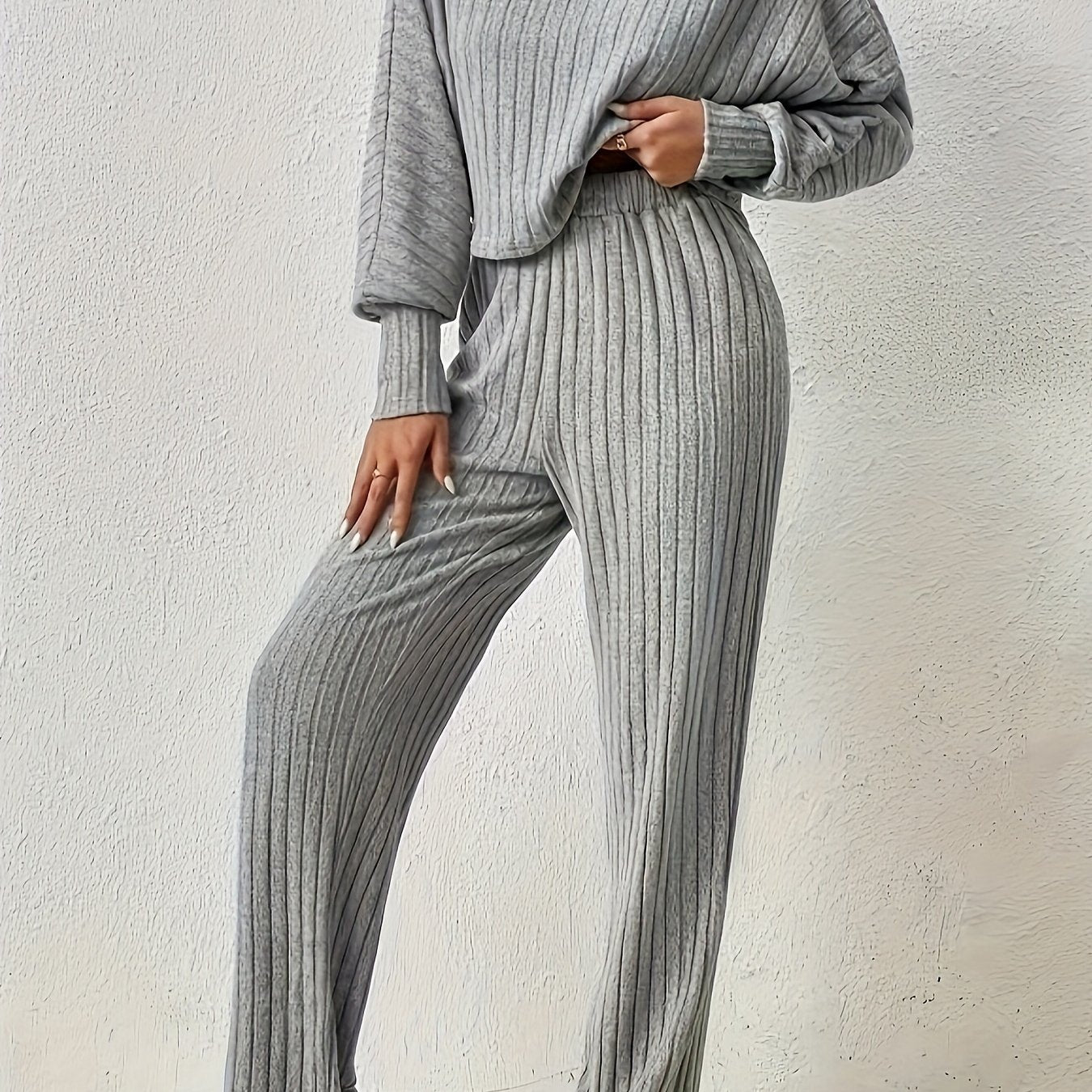 Ribbed Lantern Sleeve Tee & Pant Set