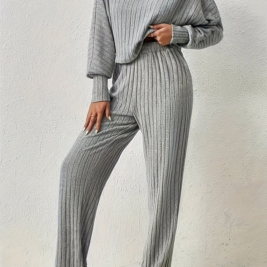 Ribbed Lantern Sleeve Tee & Pant Set
