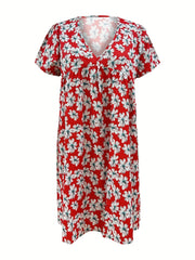 Floral Print Cap Sleeve V Neck Dress