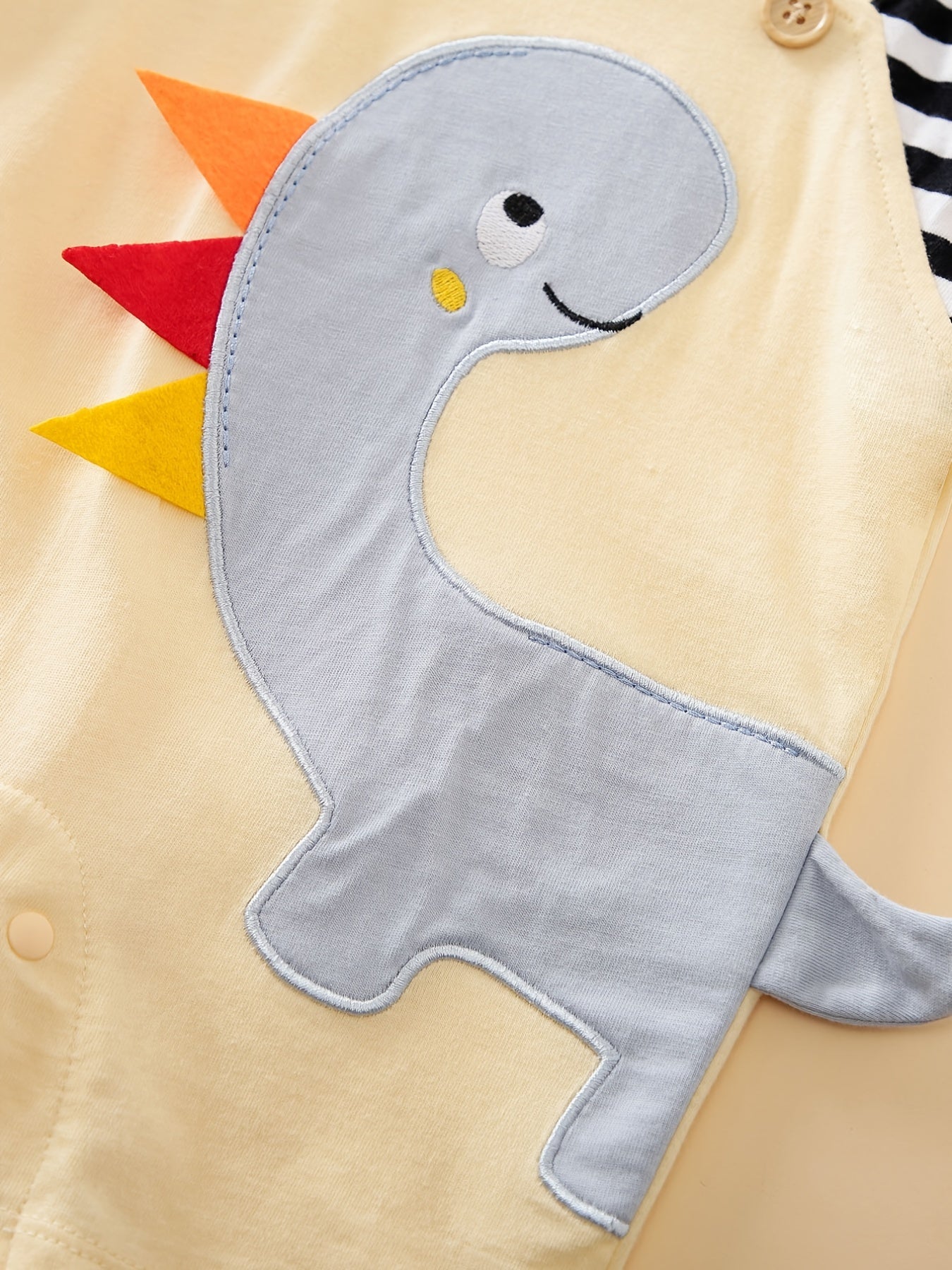 Newborn Dino Embroidered Suspender Romper Cotton Stripe Jumpsuit