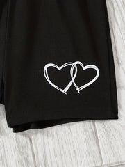 Girls 2pcs Love Heart Print Top & Shorts Set Summer