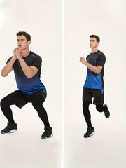 Men's Gradient T-shirt Active Shorts Leggings Set for Basketball Fitness