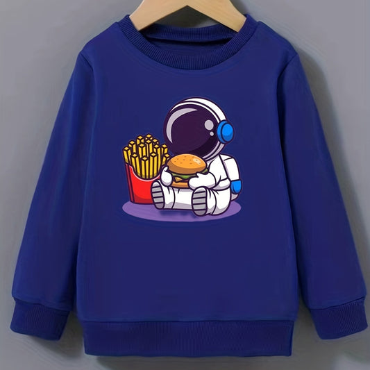 Astronaut & Chip Hamburger Pattern Sweatshirt For Girls