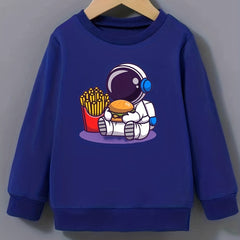 Astronaut & Chip Hamburger Pattern Sweatshirt For Girls