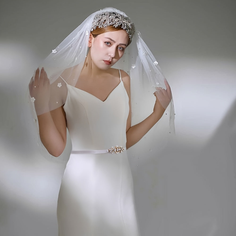 Rhinestone & Faux Pearl Waist Belt For Dresses Weddings Parties