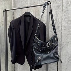 Punk Style Crossbody Bag Eyelet Belt Decor Hobo Bag