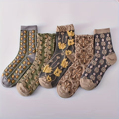 5 Pairs Women's Floral Print Socks Stockings