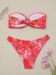 Tropical Floral Print Bikini Set Bandeau Swimsuit