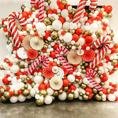 142pcs Christmas Balloon Arch Garland Kit - Red Golden Candy Cane Balloons