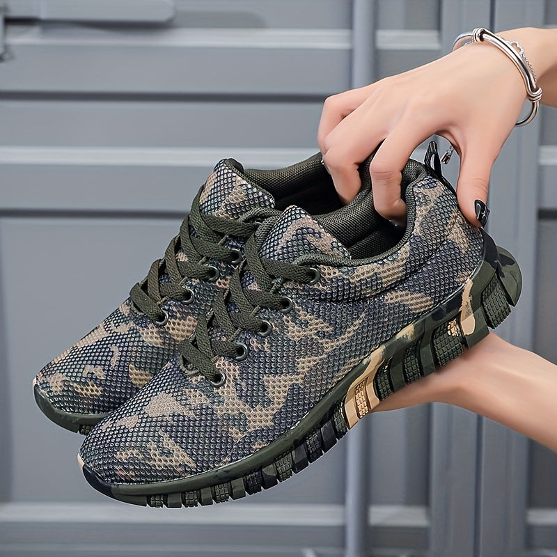 Camouflage Pattern Mesh Running Shoes Lace Up Anti slip Outdoor Sports