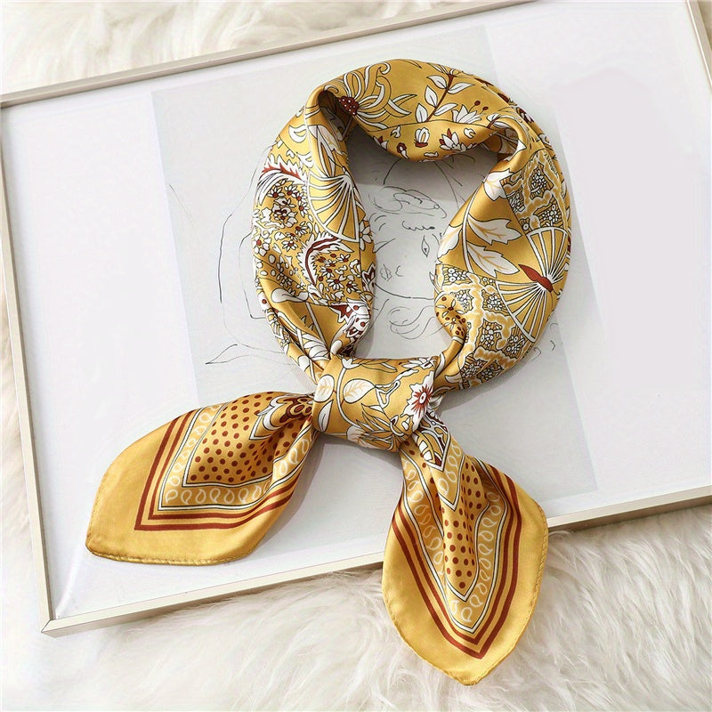 Flower Print Bandana Neckerchief Silk Scarf for Women