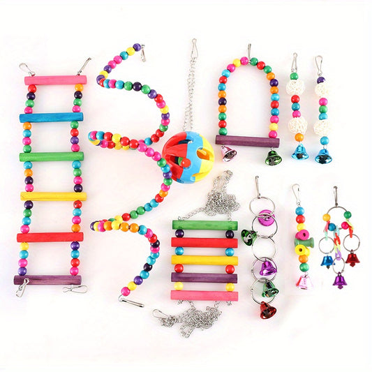 10pcs Colorful Hanging Parrot Toys for Cage - Entertainment and Exercise for Bir