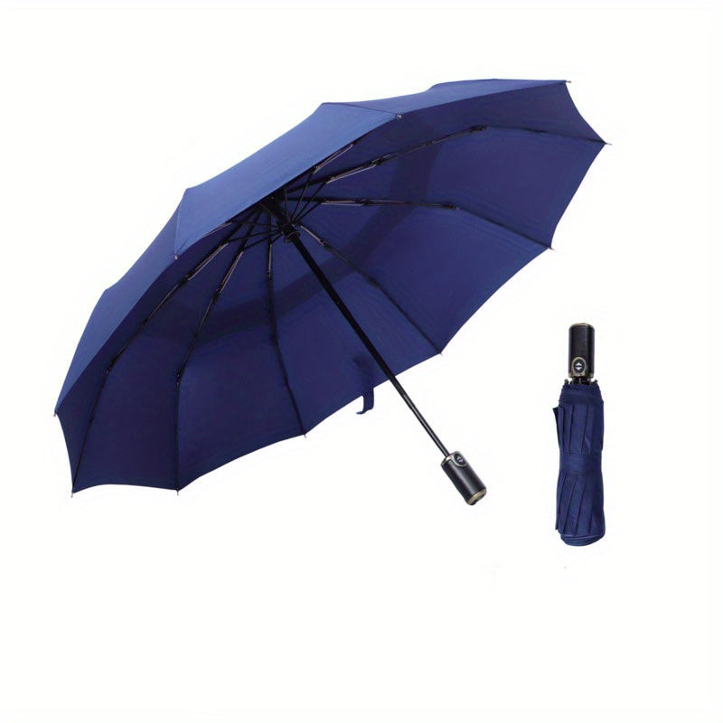 Double Layer Auto Umbrella 10 Ribs Leather Handle