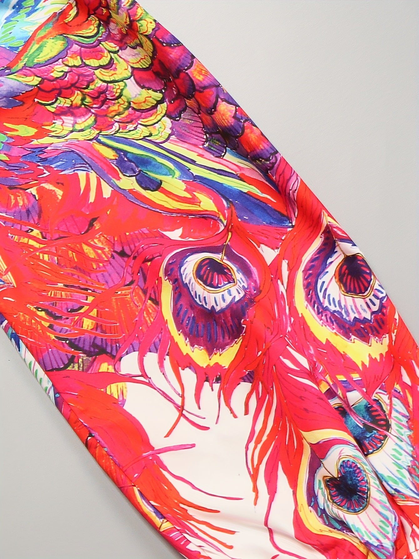Peacock Print Off Shoulder Bubble Sleeve Romper With Pockets
