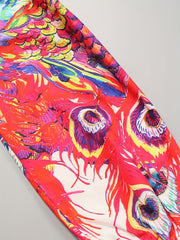 Peacock Print Off Shoulder Bubble Sleeve Romper With Pockets