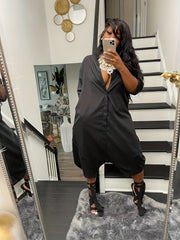 Solid Harem Jumpsuit Button Front Casual Short Sleeve