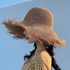 Foldable Straw Hat Hollow Crochet Sun Hat Breathable Beach Hat