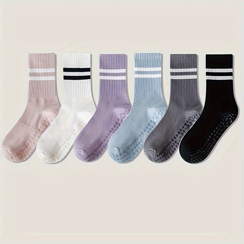 6 Pairs Striped Yoga Socks Non-slip with Grips for Pilates Barre Fitness