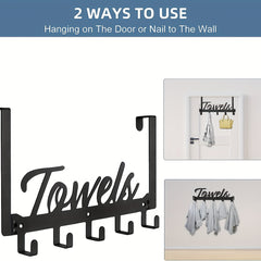 Wall Mounted Punching Door Back Shelf With 5 Hooks Iron Clothes Hook Shelf