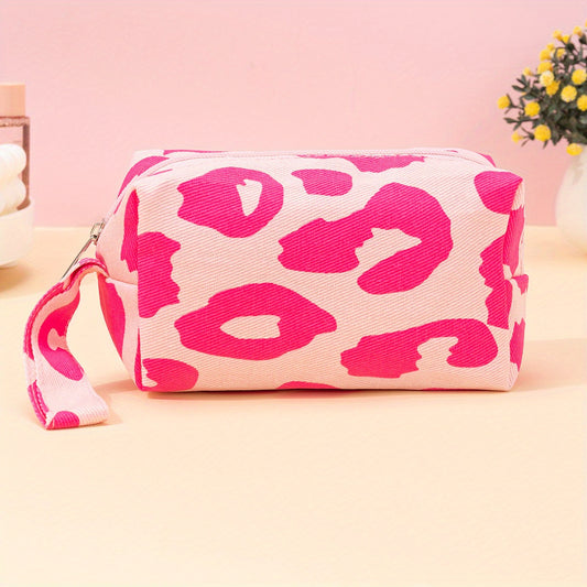 Pink Leopard Print Makeup Bag Cosmetic Bag For Women