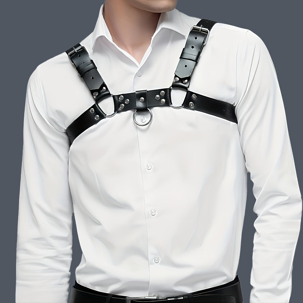 Men's Gothic Leather Suspenders for Stage Performance