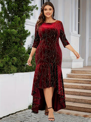 Golden Dot Print Velvet Plus Size Mermaid Dress
