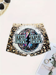 Leopard MAMA Print Skinny Shorts Casual Shorts