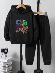 Boys Colorful Game Controller Print Hoodie & Sweatpants Set