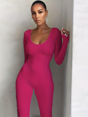 Skinny Crew Neck Jumpsuit Long Sleeve Stretchy Women's Clothing