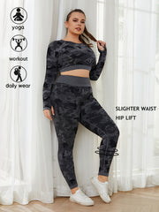 Camo Print Crop Top & Leggings Yoga Outfit Set