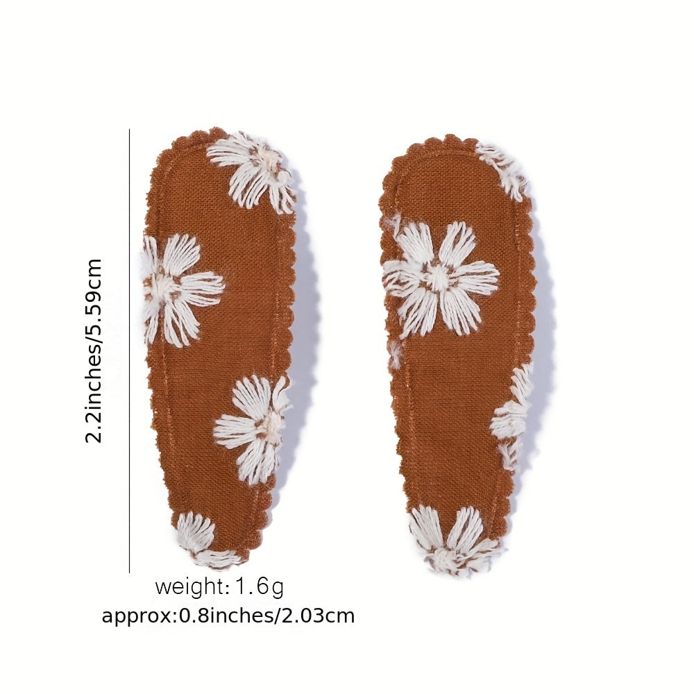 10pcs Baby Girls Embroidered Striped Plaid Floral Hair Clip Headwear