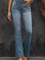 High Waist Flare Jeans Solid High Rise Denim Pants