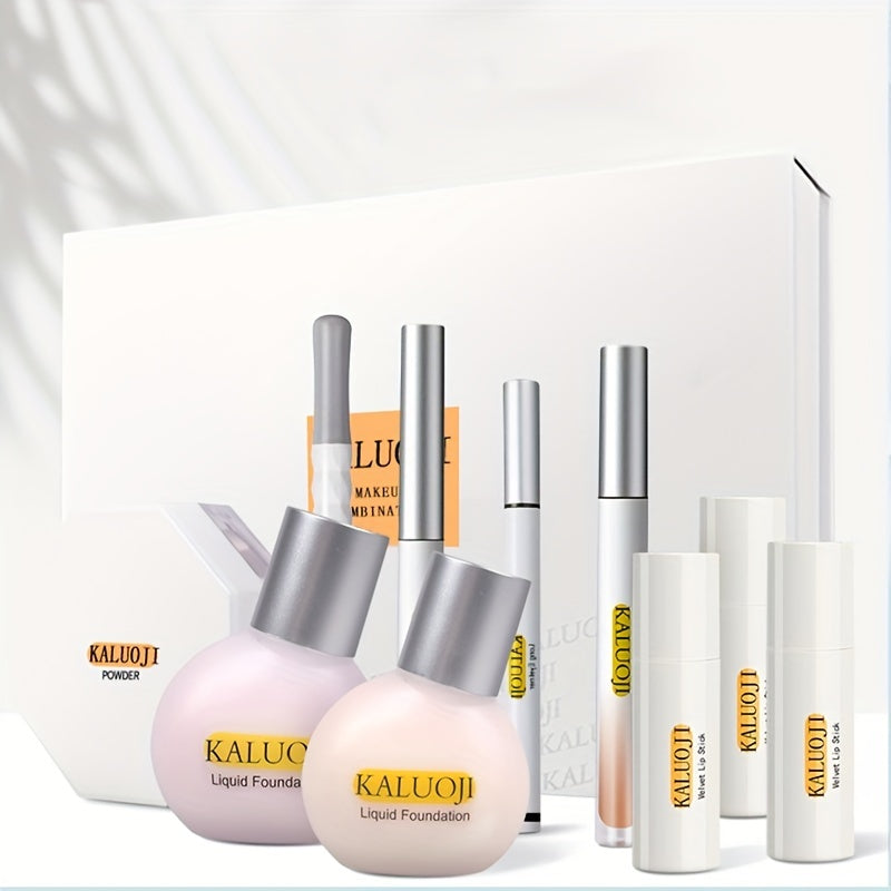 10pcs Makeup Set Eyeliner Mascara Liquid Foundation Lipstick Loose Powder