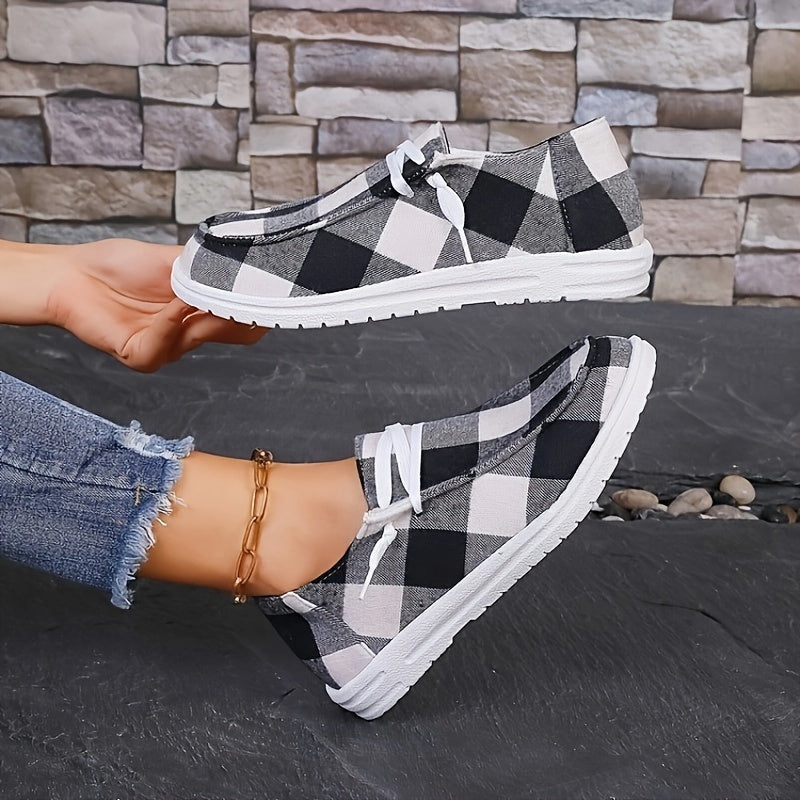 Women's Plaid Pattern Flat Shoes Slip On Lightweight Comfortable