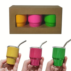 3pc Mini Stainless Steel Vacuum Cup 60ml Portable Lightweight Mug Cup