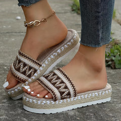 Women's Geometric Platform Sandals Slip-On Summer Espadrille Comfort Shoes