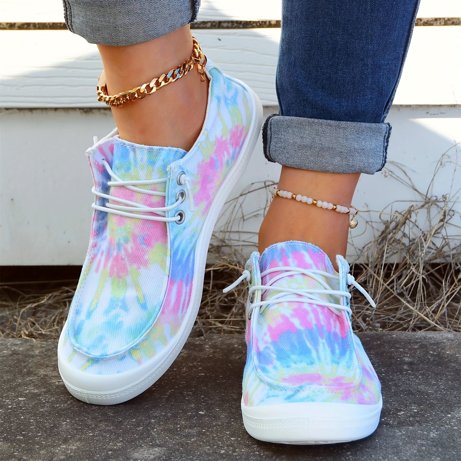 Women's Tie Dye Lace Up Canvas Shoes