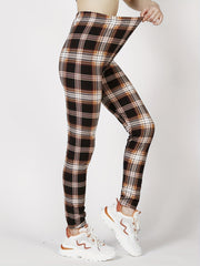 Sexy Plaid Print Leggings High Waist Elastic Sports Bottoms